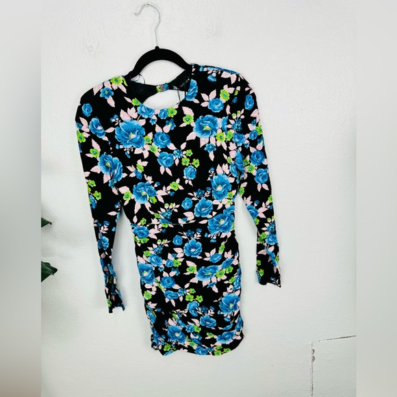 NWT Zara Blue Rose Printed Black  Backless Mini Dress - Picture 2 of 9